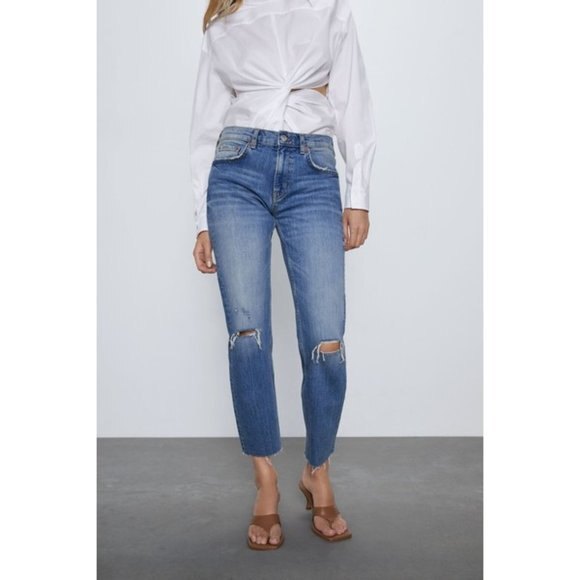 Premium Denim Zara Deconstructed Slim Boyfriend Raw Hem Jeans (NWT) - Picture 1 of 6